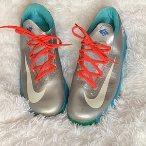 Nike KD 6 Barbershop Boys Basketball Shoes Silver Blue and Orange Youth 7